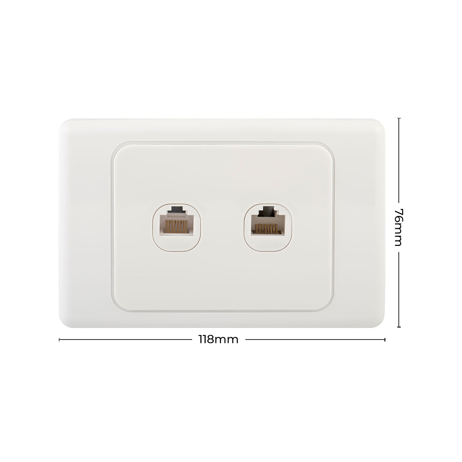 DETA Cat 6 Double Ethernet RJ45 Outlet - White Polycarbonate 2 Port Wall Plate