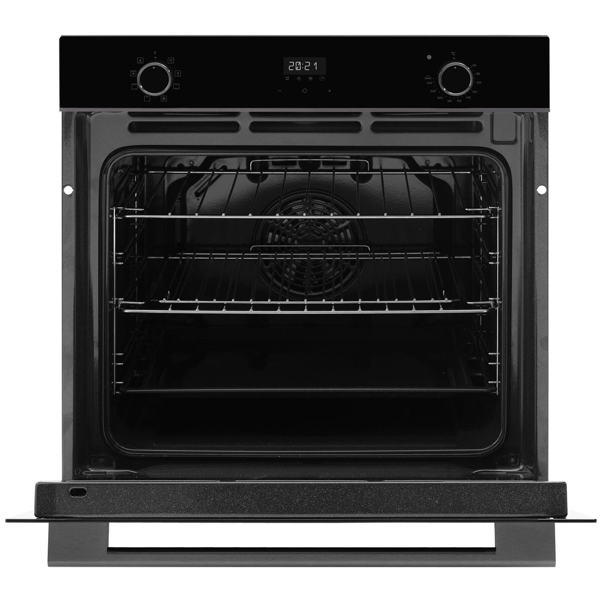 Omega 60cm 8 function built-in electric oven - 85L, black glass with Midnight trim, touch controls - OBO608M