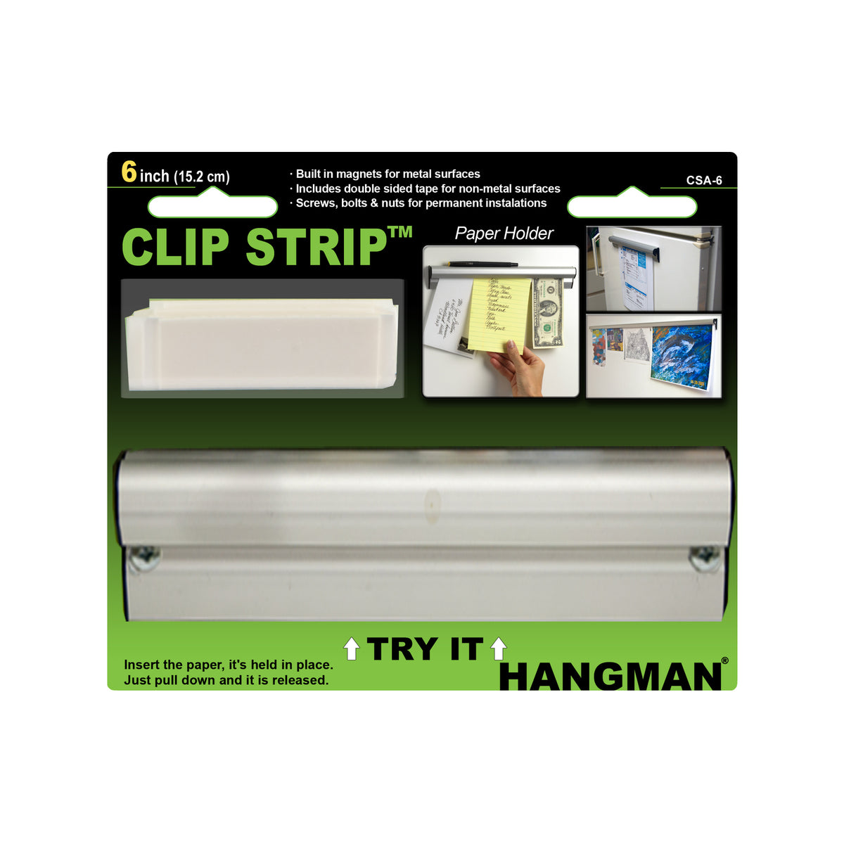 Hangman 6" Clip Strip Picture Hanger 6 Pack Brushed Aluminium