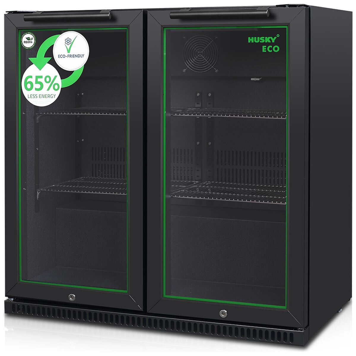 Husky 173L Eco Double Door Back Bar Drinks Chiller - Black, Electronic Controls, LED Lighting - C2HECO840BKAU
