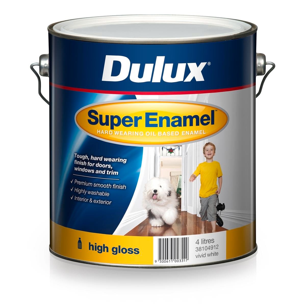 Dulux Super Enamel High Gloss Oil Based Paint 4L Vivid White, Interior & Exterior, Tintable