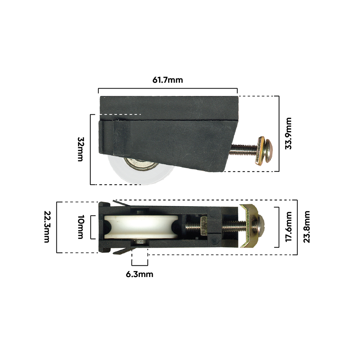 Rolltrak Adjustable Nylon Carriage - 66mm x 39mm - Nylon - Patio Door - SuperSaverAU - view 2