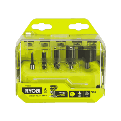Ryobi 5-Piece Straight Router Bit Set - 1/4" Shank for Grooves & Housing Joints