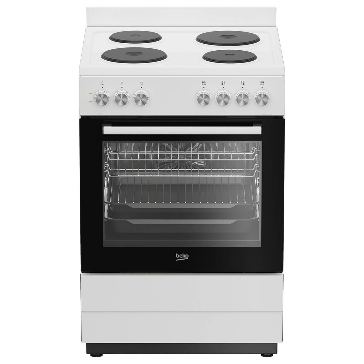 Beko 60cm Electric Freestanding Oven - White, Solid Hotplates, 72L Oven, SteamShine Cleaning - BFCB60EMW