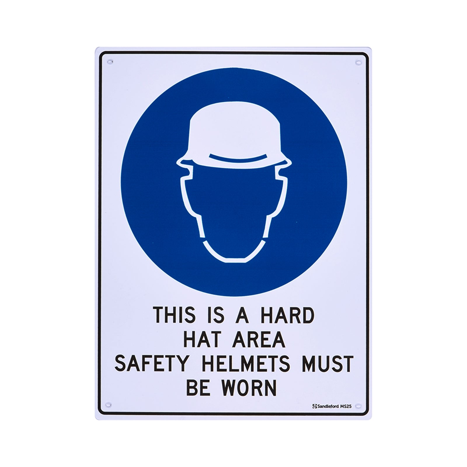 Sandleford Hard Hat Area Sign 300 x 225mm Polypropylene Weather Resistant White/Black/Blue
