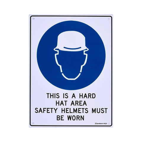 Sandleford Hard Hat Area Sign 300 x 225mm Polypropylene Weather Resistant White/Black/Blue