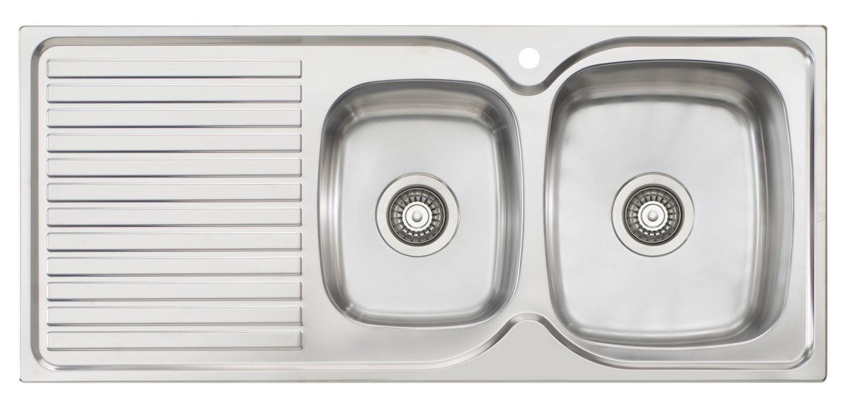 Oliveri Endeavour 1 and 3/4 bowl sink - 1080mm polished stainless steel - left hand drainer - EE121TH