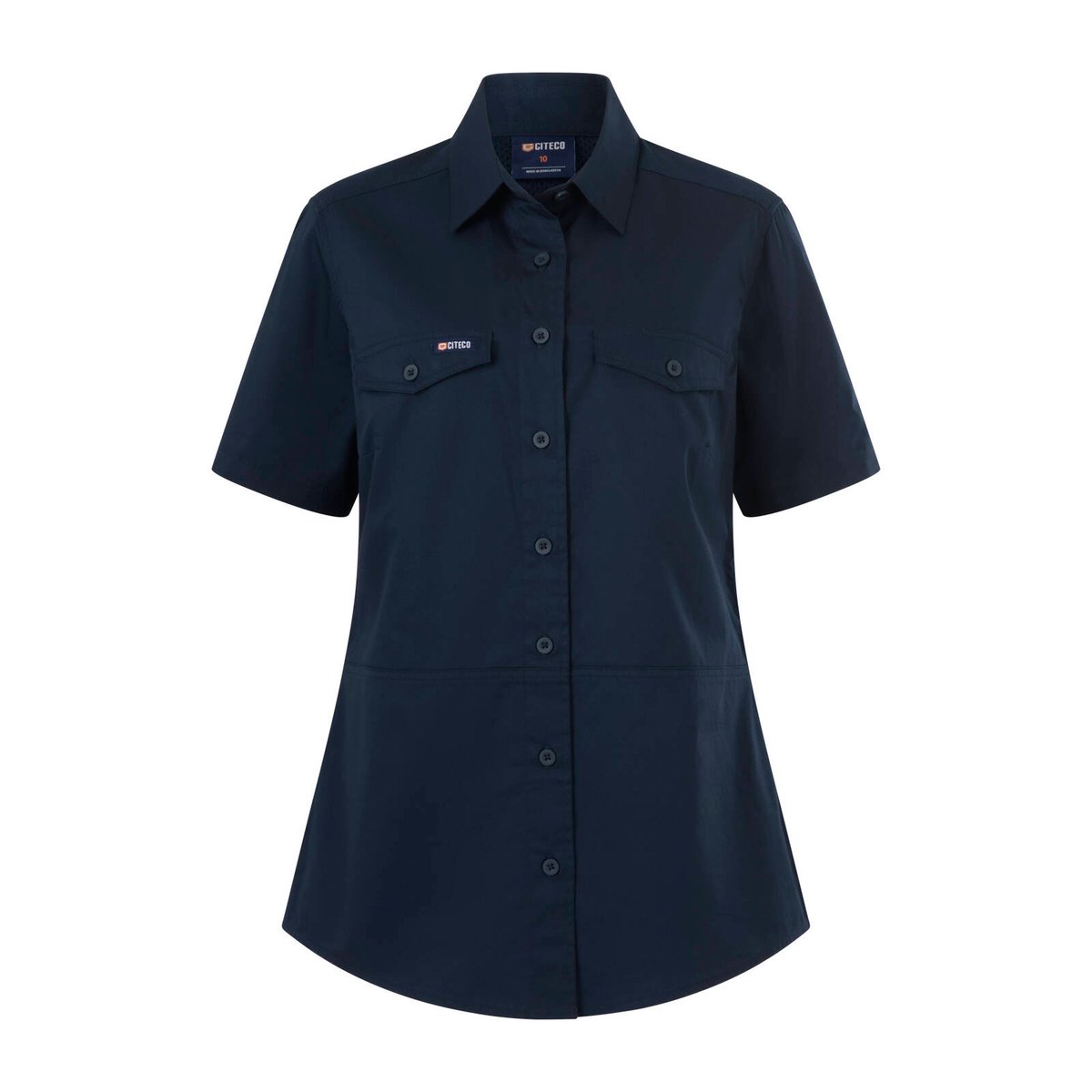 Citeco Women's Navy Short Sleeve Shirt - 100% Cotton, Size 10