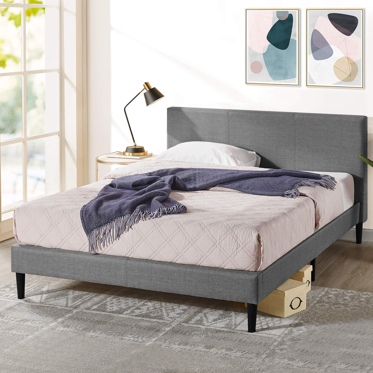 Zinus Liam Classic Home King Upholstered Bed Base - Dark Grey Fabric, Slatted Base - AU-FPPPDG-12K