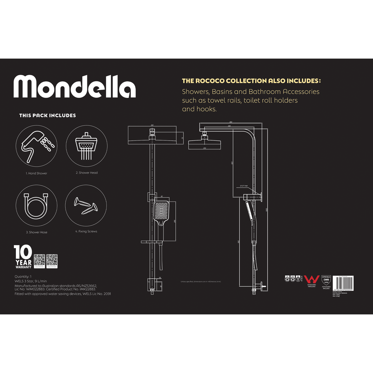 Mondella Wels Multifunction Twin Shower 9L Min 430mm Black Matte - Water-Saving - SuperSaverAU - view 5