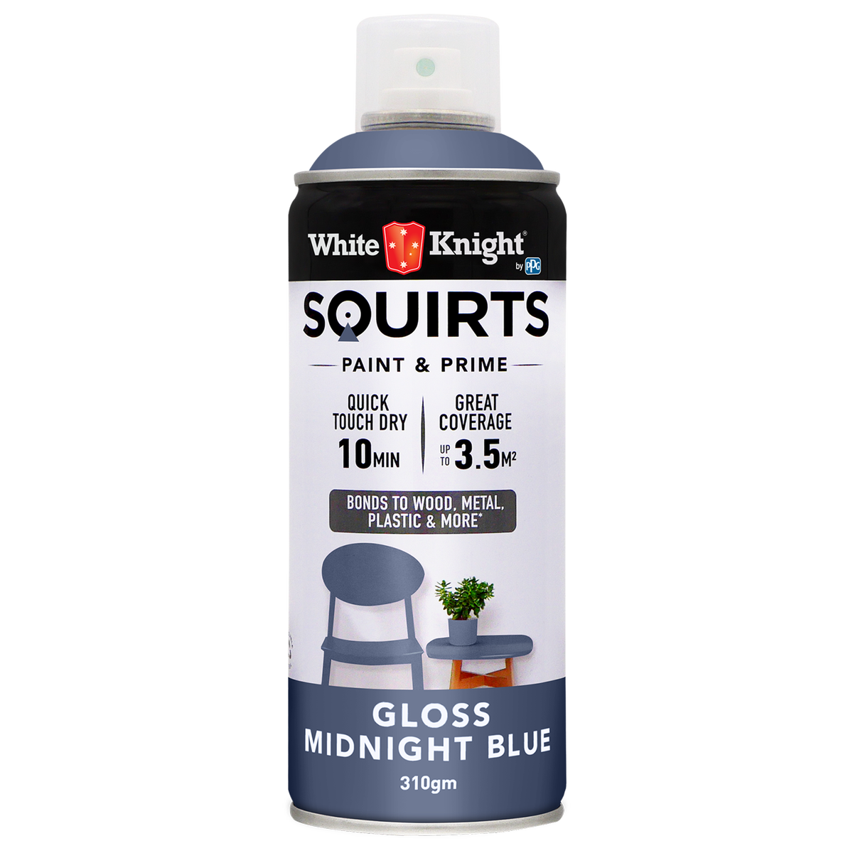 White Knight Squirts Midnight Blue Gloss Spray Paint 310g Durable Finish - SuperSaverAU - view 1