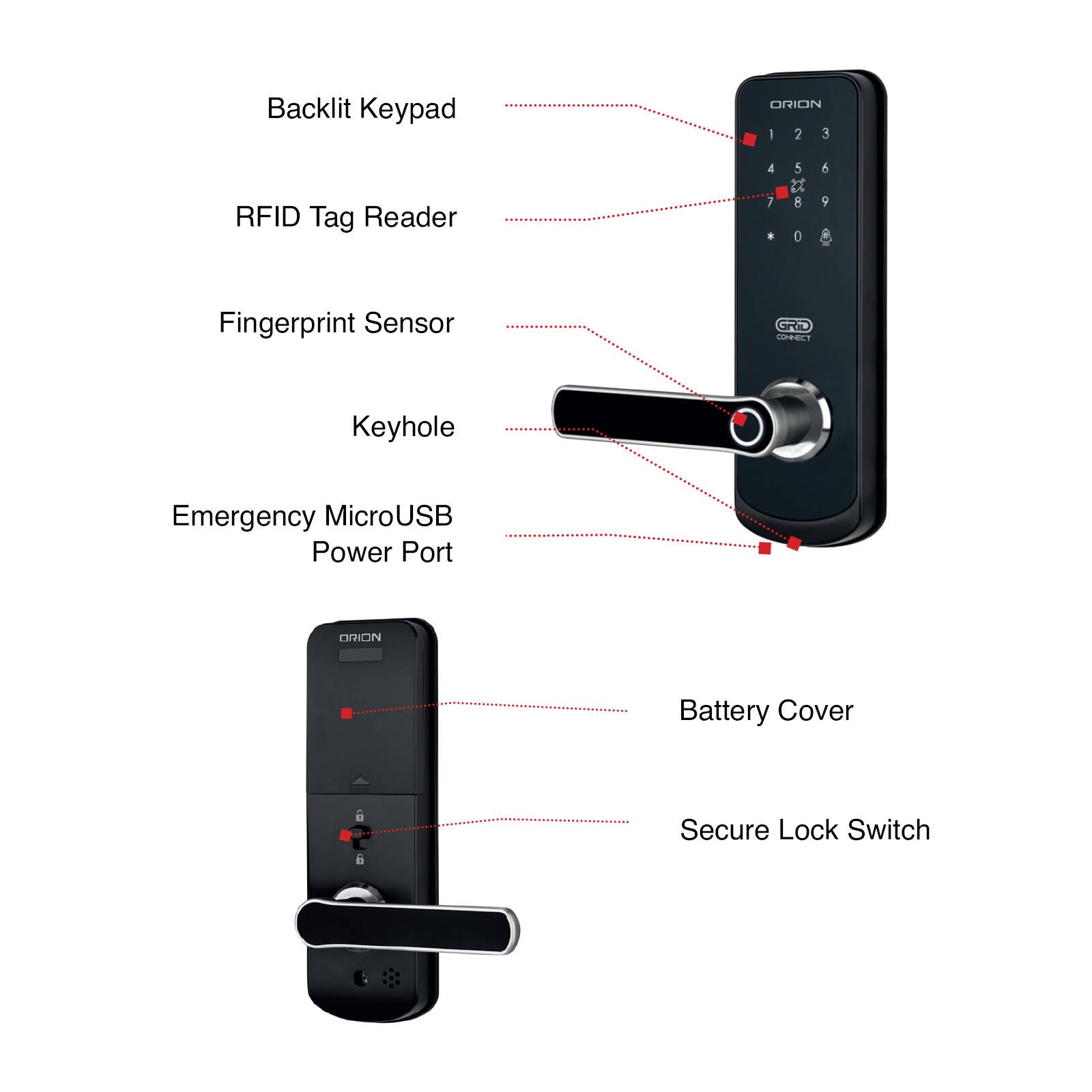 Orion Grid Connect Smart Wi-Fi Entrance Lock Aluminium (DL031HA)