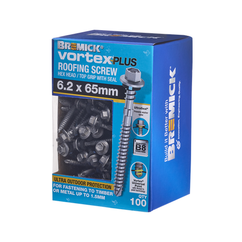 Bremick Vortex Plus Roofing Screw 6.2 x 65mm - 100 Pack - Hex Head - Durable - SuperSaverAU - view 1