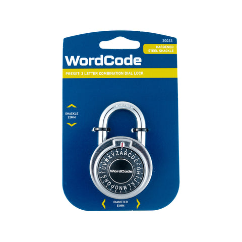 Wordcode 51mm Silver Steel 3 Letter Combination Dial Lock