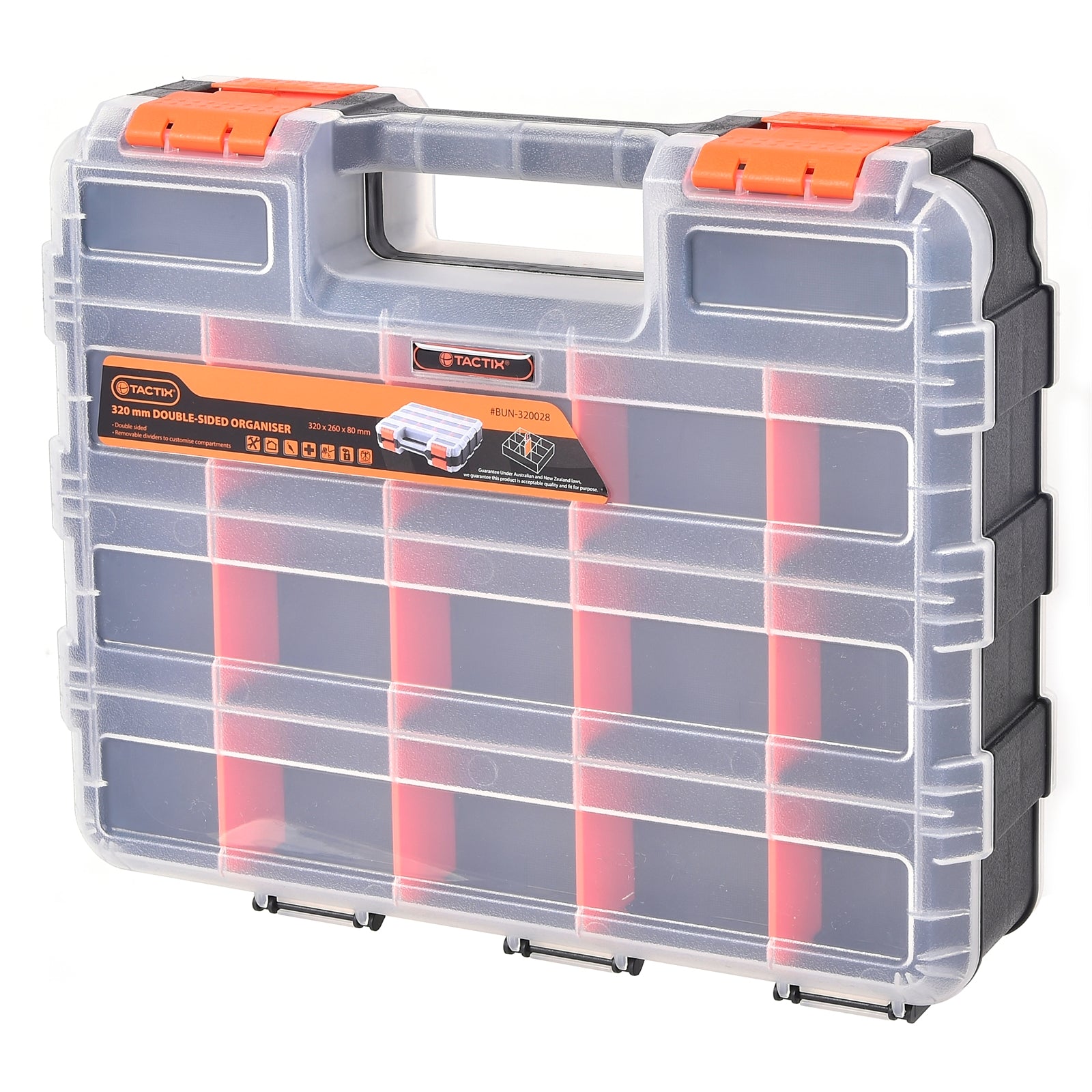 Tactix 320mm Double Sided Storage Organiser Box Polypropylene Stackable 67L