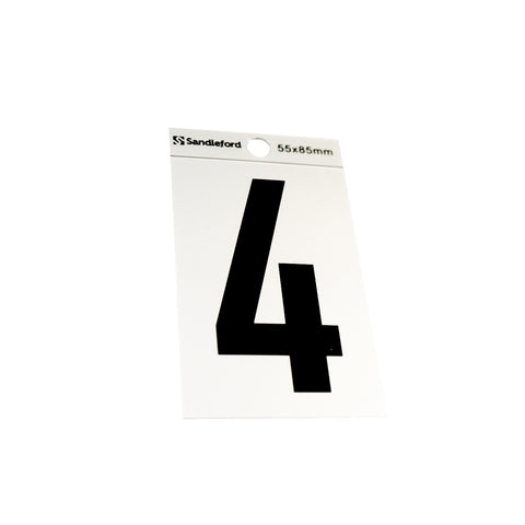 Sandleford 85mm Silver/Black Self Adhesive House Number 4 Polycarbonate Gloss Silver