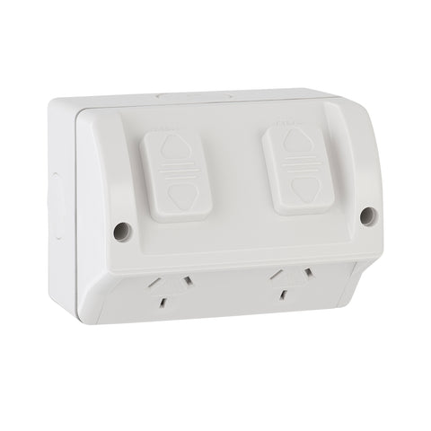 DETA Double Weatherproof Power Point 10A 240V Polycarbonate Indoor/Outdoor 6294B