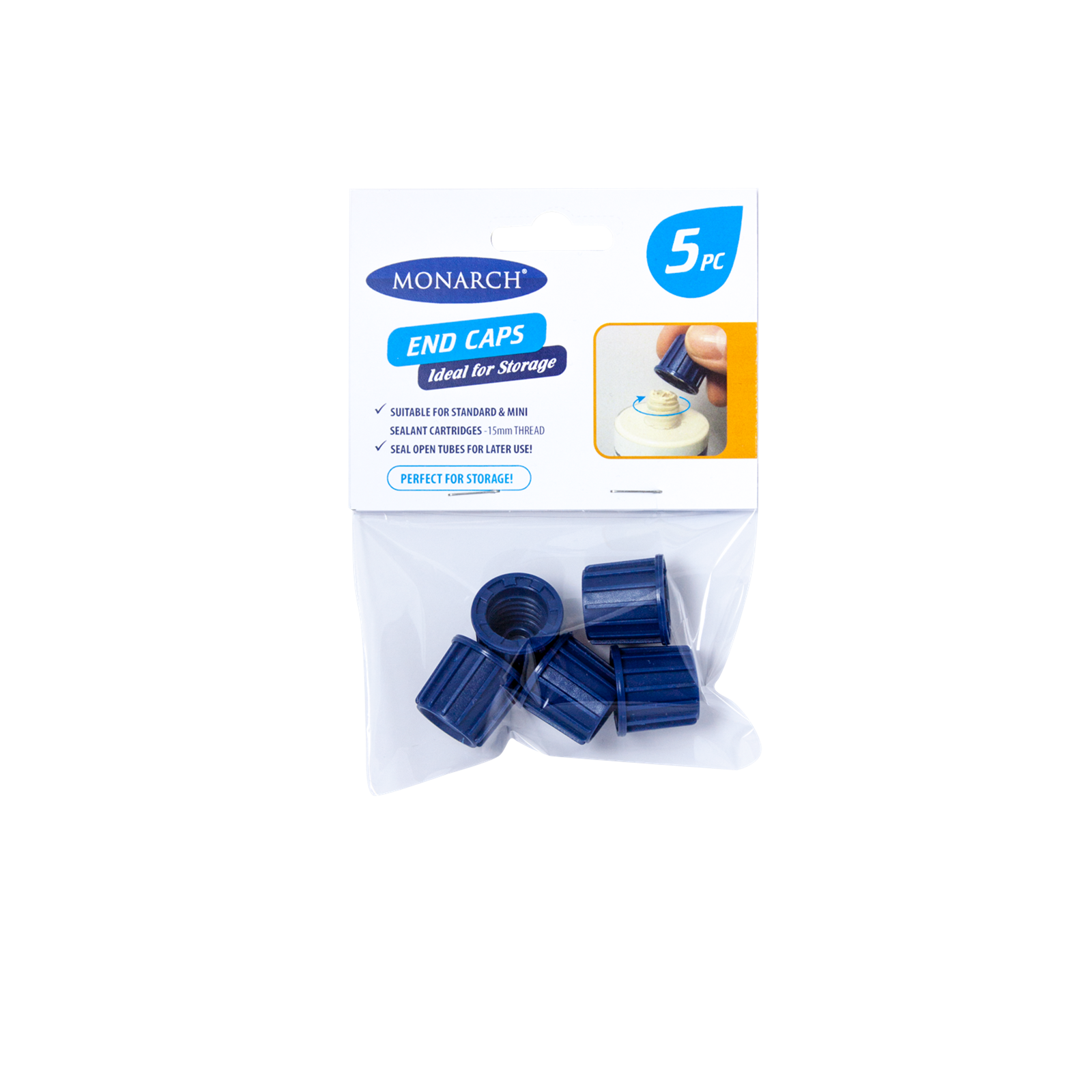 Monarch Blue Plastic Cartridge Caps 5 Piece Sealant Storage