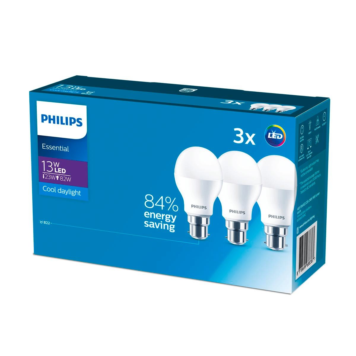Philips A60 B22 LED 1450lm Cool Daylight 13W Globe - 3 Pack