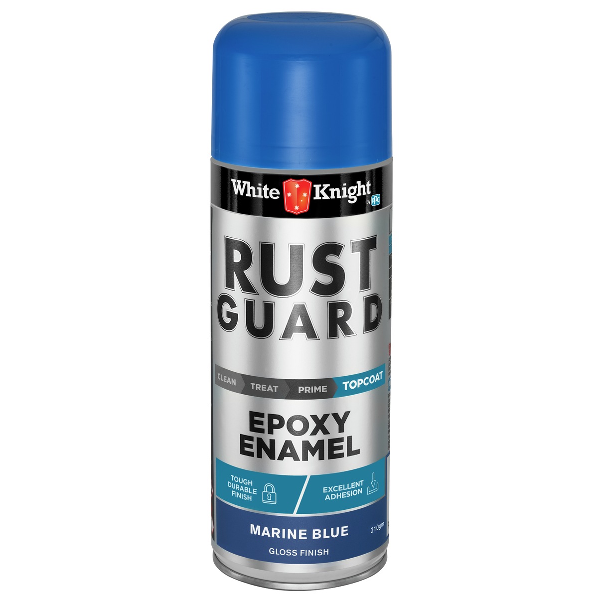 White Knight Rust Guard Epoxy Enamel Spray Paint 310g - Marine Blue Gloss, Solvent Based Metal Finish