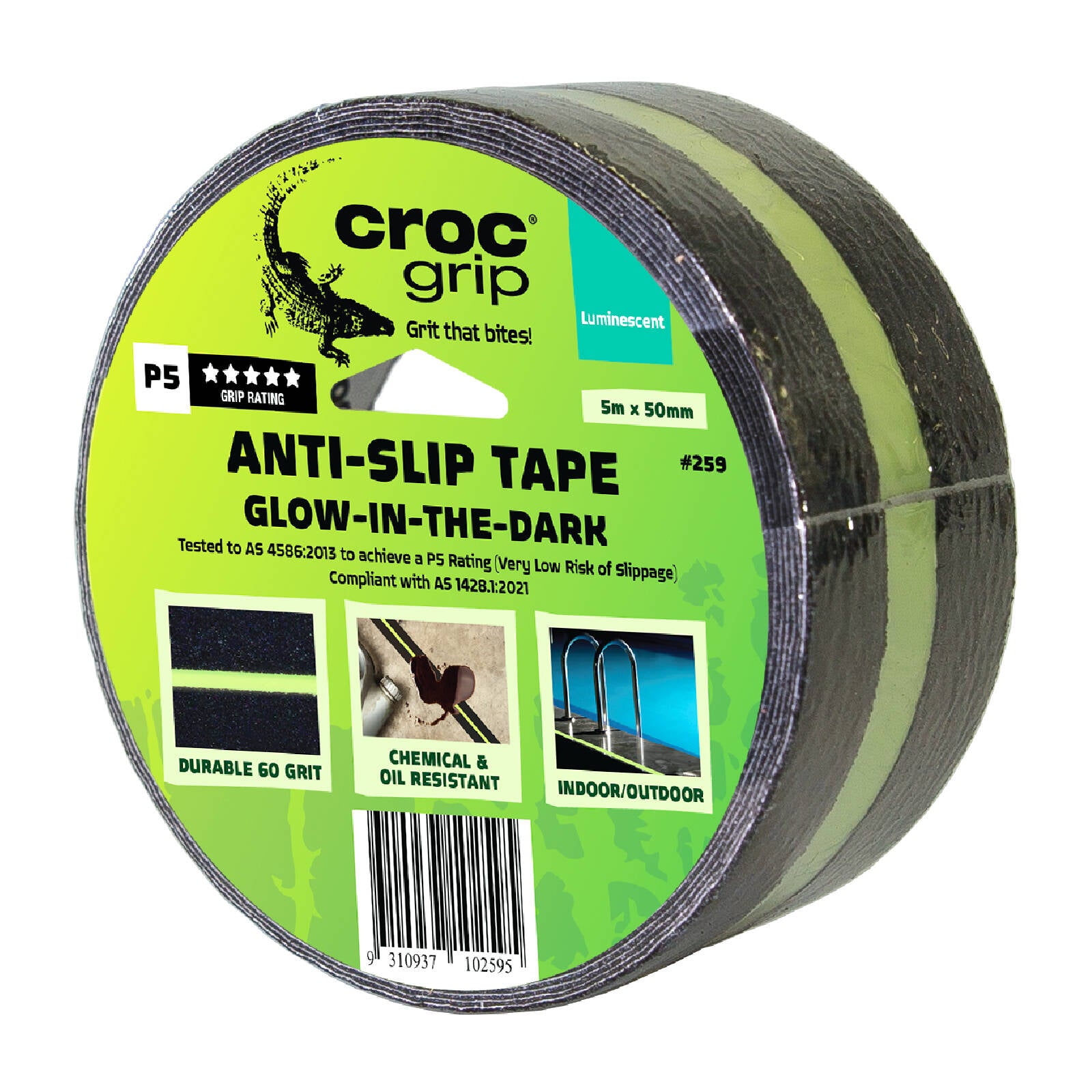 Croc Grip 5m x 50mm Glow-In-The-Dark Anti-Slip Tape