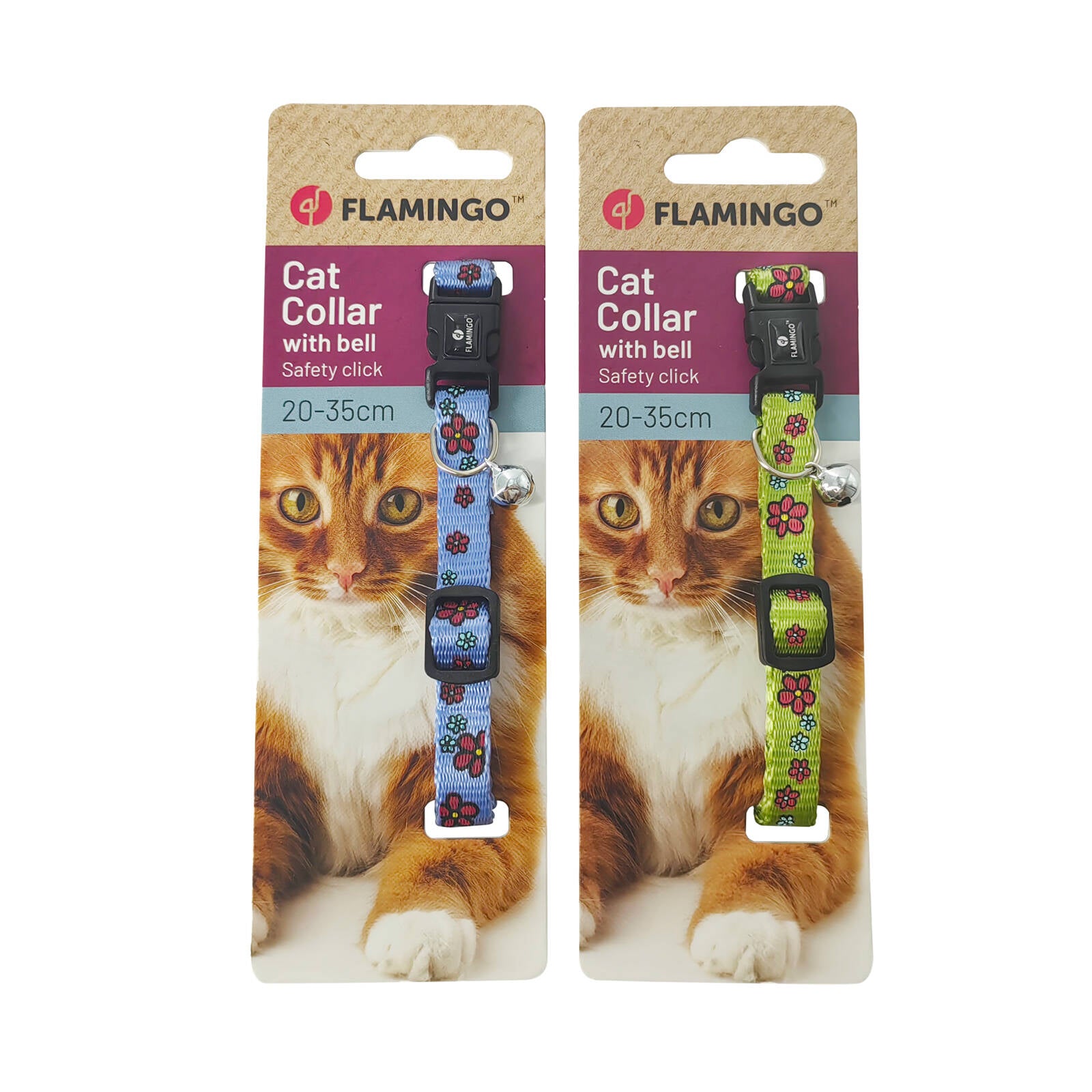 Flamingo Ziggi Adjustable Cat Collar 20-35cm, Flower Lilac Quick Release with Bell, Assorted Colours