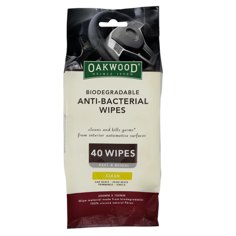 Oakwood 200 x 150mm Biodegradable Anti-Bacterial Wipe - 40 Pack