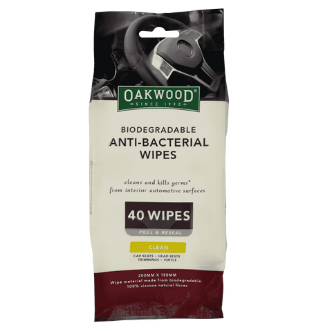 Oakwood 200 x 150mm Biodegradable Anti-Bacterial Wipe - 40 Pack