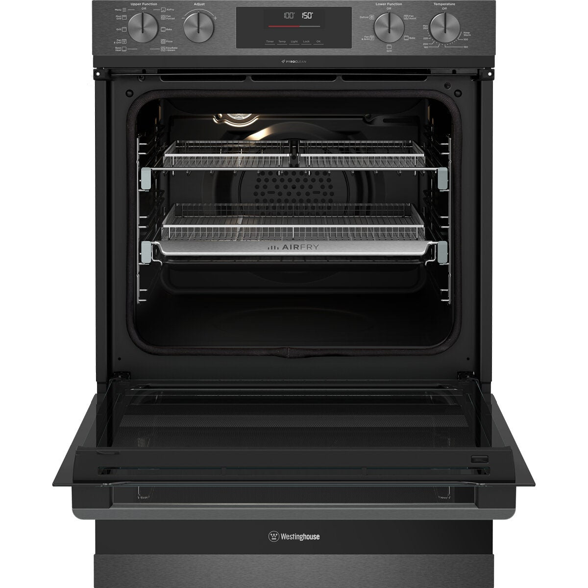 Westinghouse 60cm Pyrolytic Double Oven - 80L and 46L Gross, AirFry, EasyBake Steam - WVEP6727DD