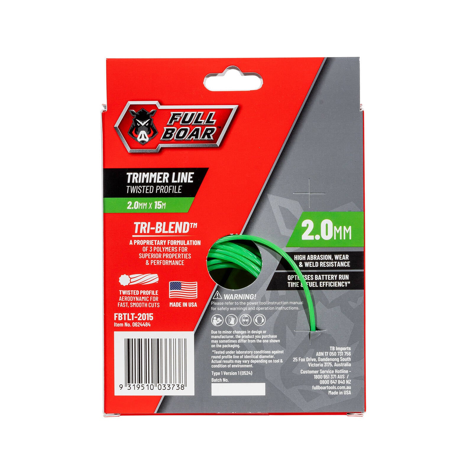Full Boar 2.0mm x 15m Twisted Profile Trimmer Line