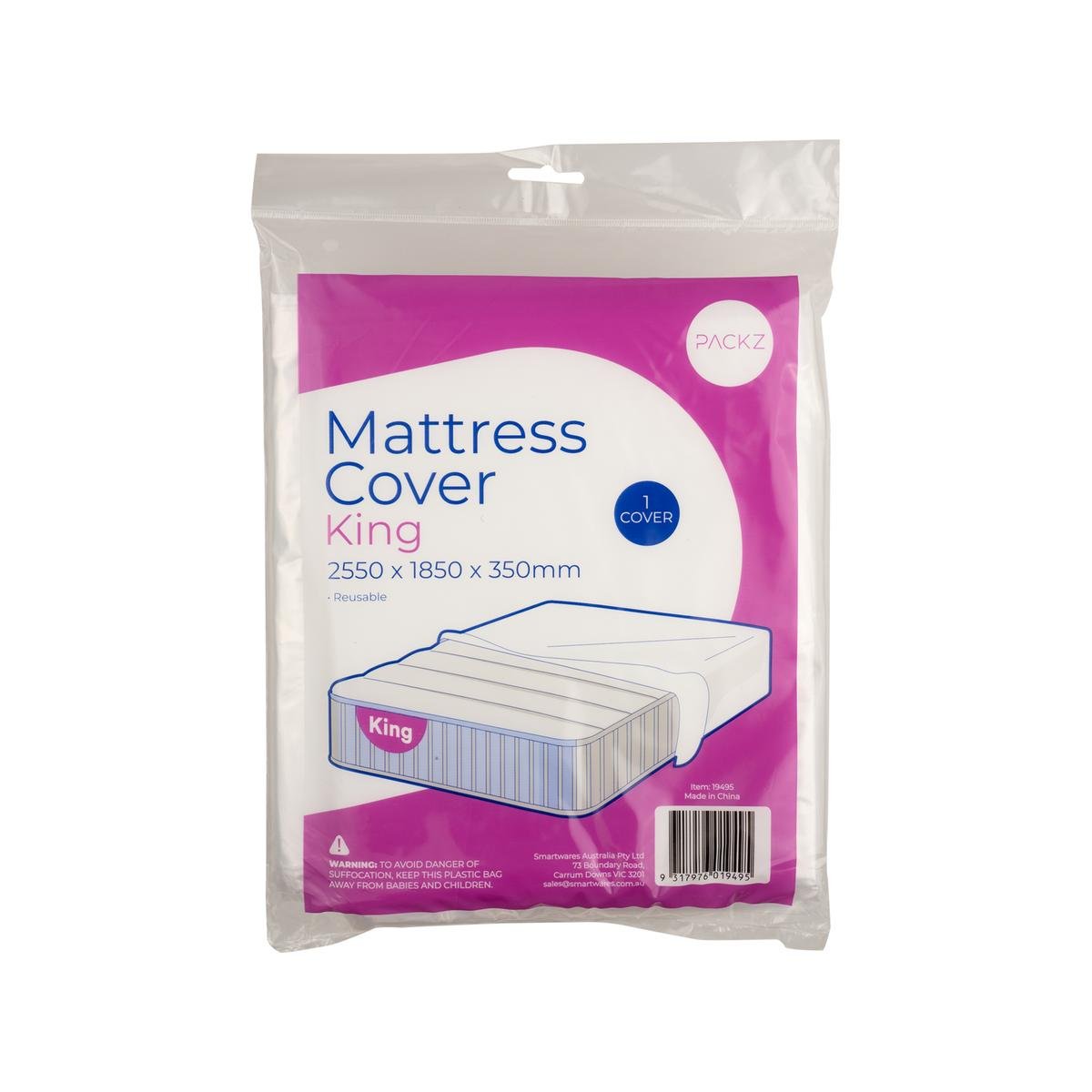 Packz Mattress King Cover - 2550 x 1850 x 350mm - Clear - Reusable Protection - SuperSaverAU - view 1