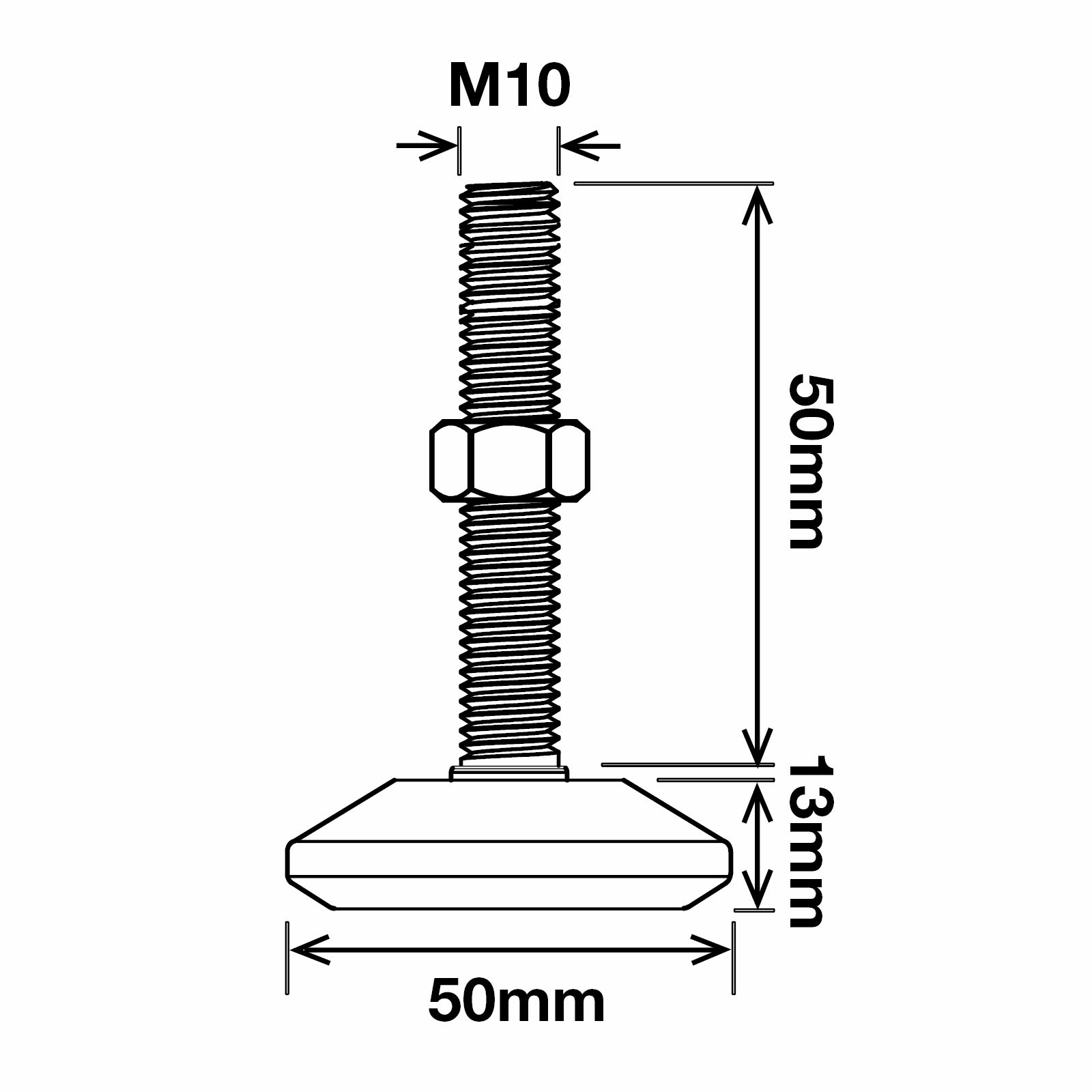 Richmond Wheel and Castor Co. 50mm x M10 Fixed Nylon Cone Levelling Foot