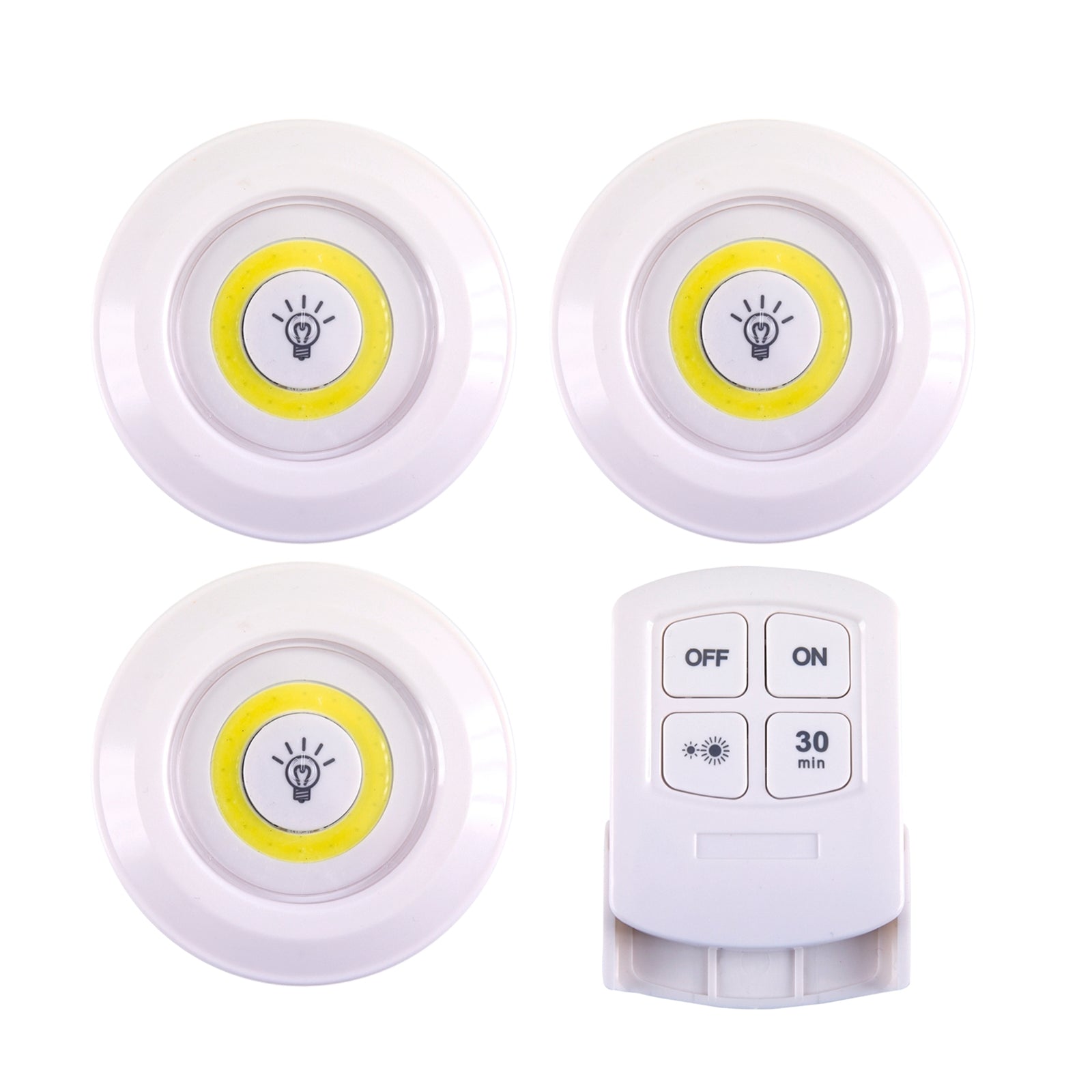 Lytworx Remote Control Battery Operated Puck Lights White 3 Pack Plastic 59466