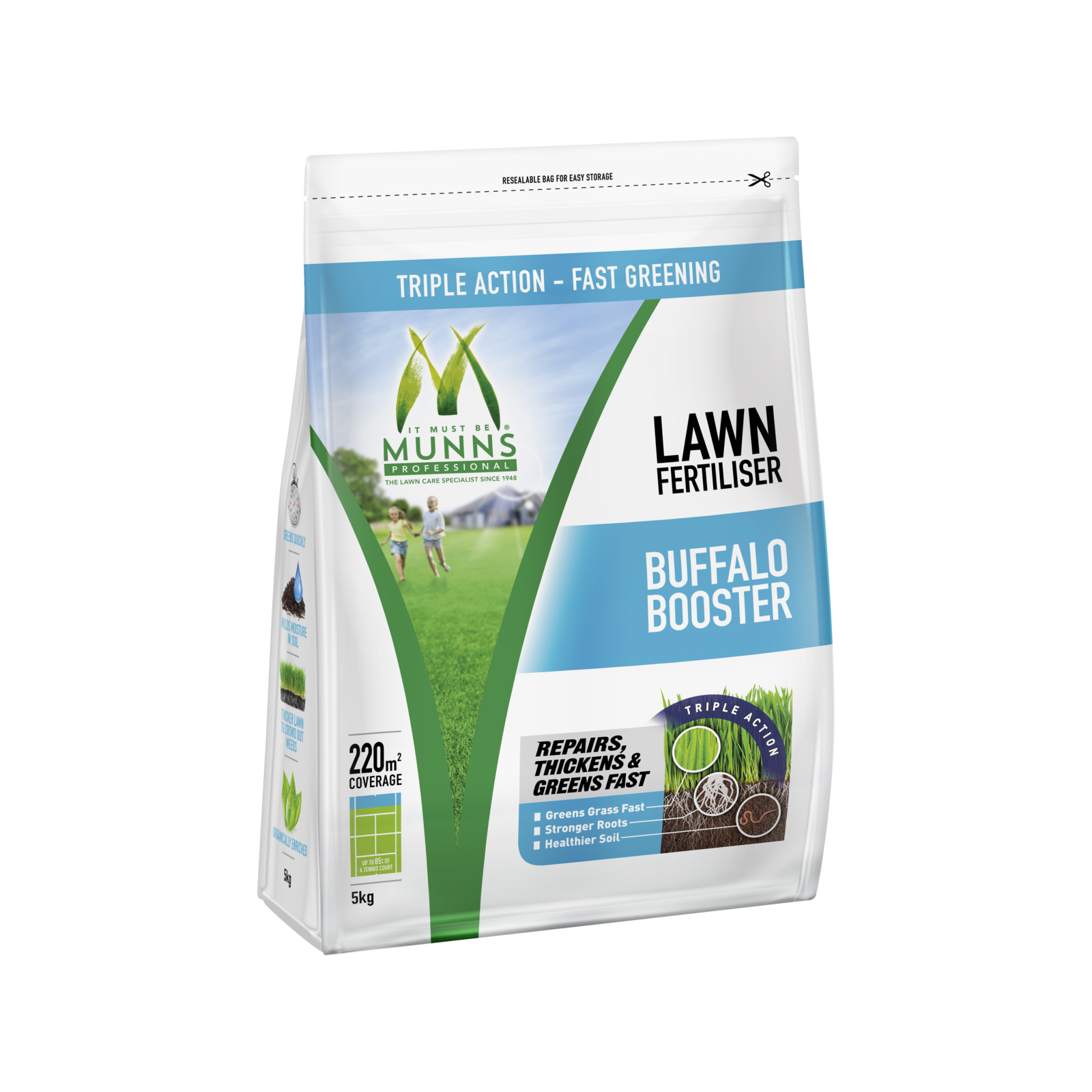 Munns Professional 5kg Buffalo Booster Granular Lawn Fertiliser 220sqm Coverage