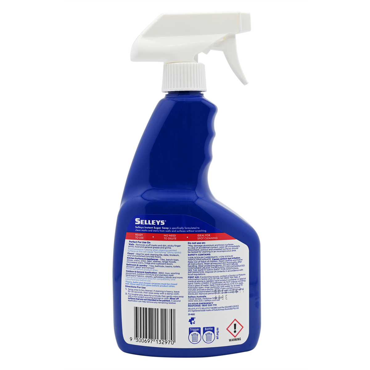 Selleys 750ml Instant Sugar Soap Spray, Ready to Use Wall & Surface Cleaner