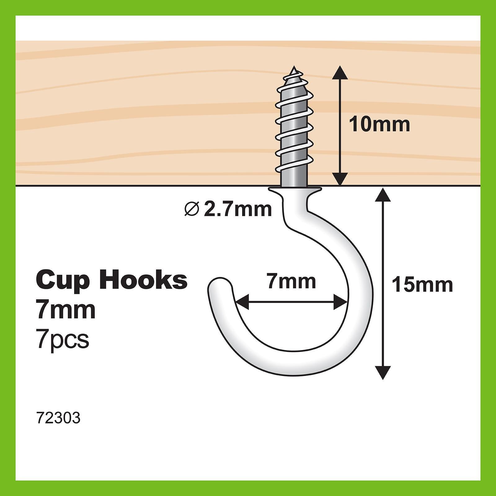 Everhang White PVC Cup Hook 7mm 3kg - 7 Pack