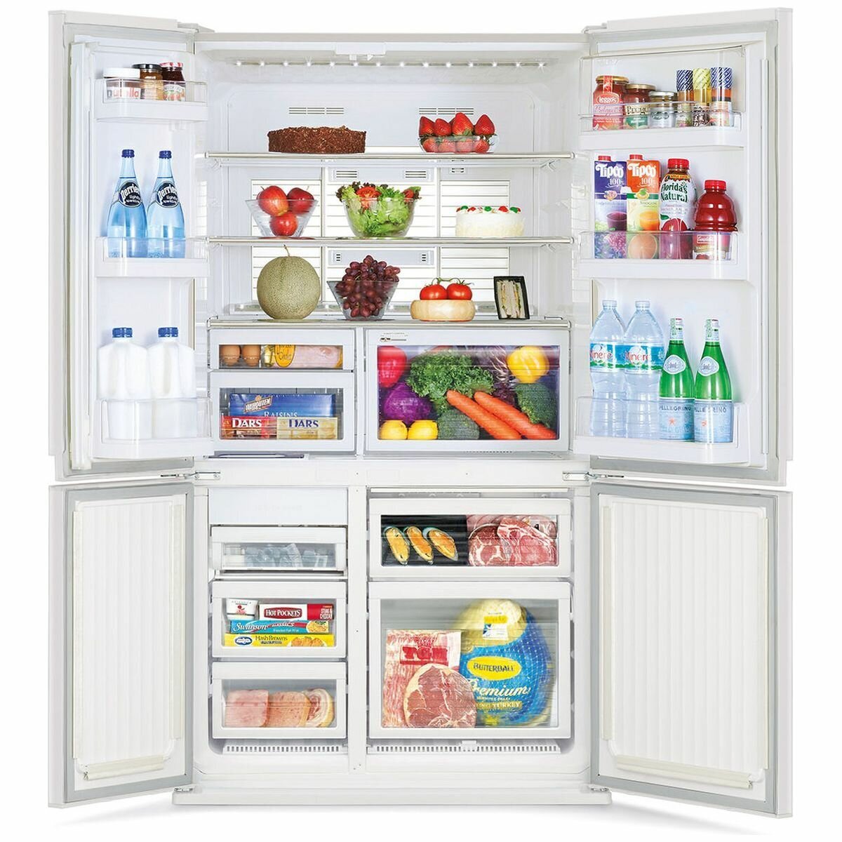 Mitsubishi Electric 580L French Door Fridge - Glacier White Glass, Touch Control Panel - MR-LA580ER-GWH-A