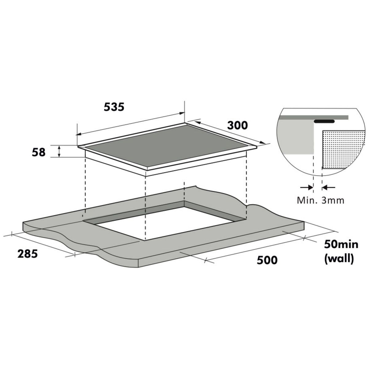 Linarie 30cm domino ceramic cooktop - 2 zones, touch controls, 99 minute timer, black - LS30C2Z