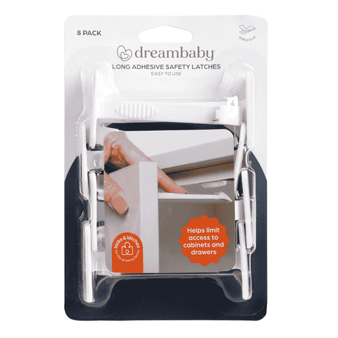 Dreambaby Child Safety Adhesive Long Plastic Catches 8 Pack Self Adhesive