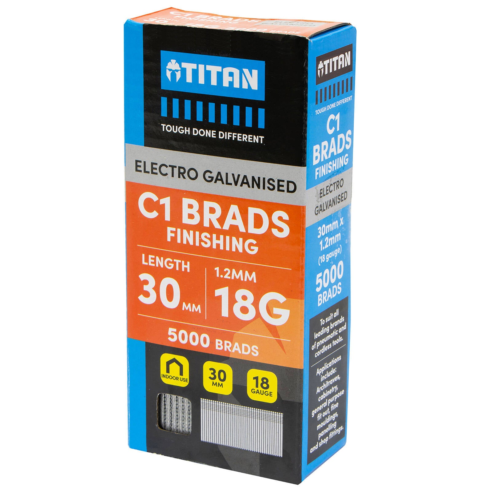 Titan 30 x 1.25mm Electro Galvanised Straight Collated C1 Brads - 5000 Pack