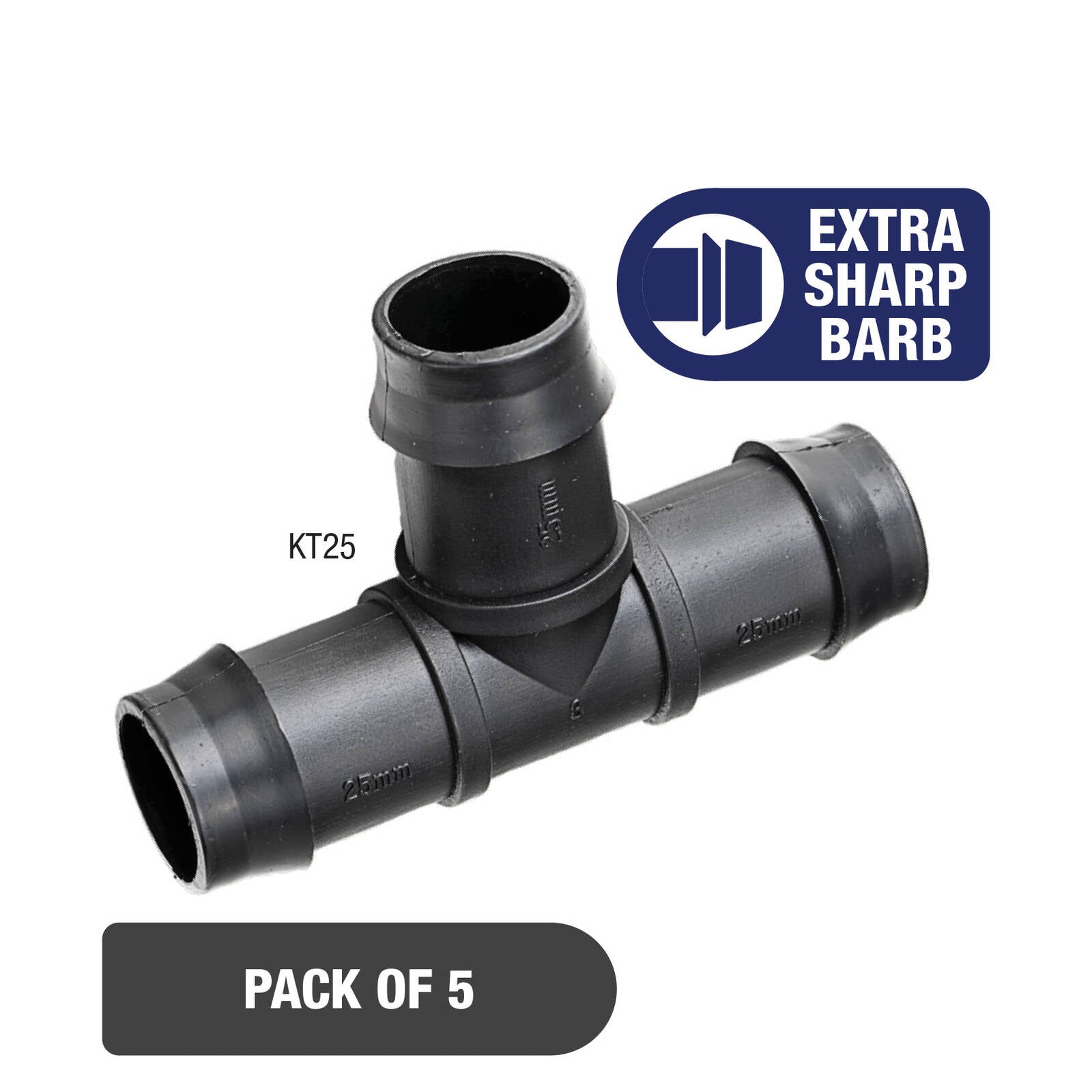 K-Rain 25mm Barbed Tee - 5 Pack Polypropylene