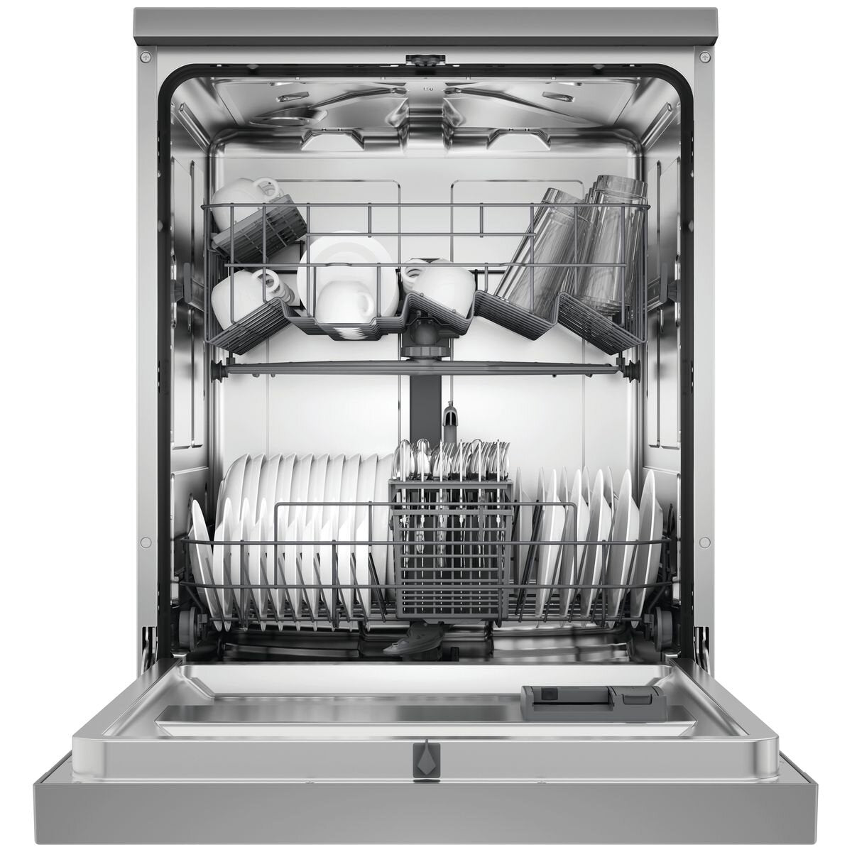 Haier 60cm 300 Series Freestanding Dishwasher - 13 Place Settings - Satina - Auto Wash Sensing - HDW13F0S1