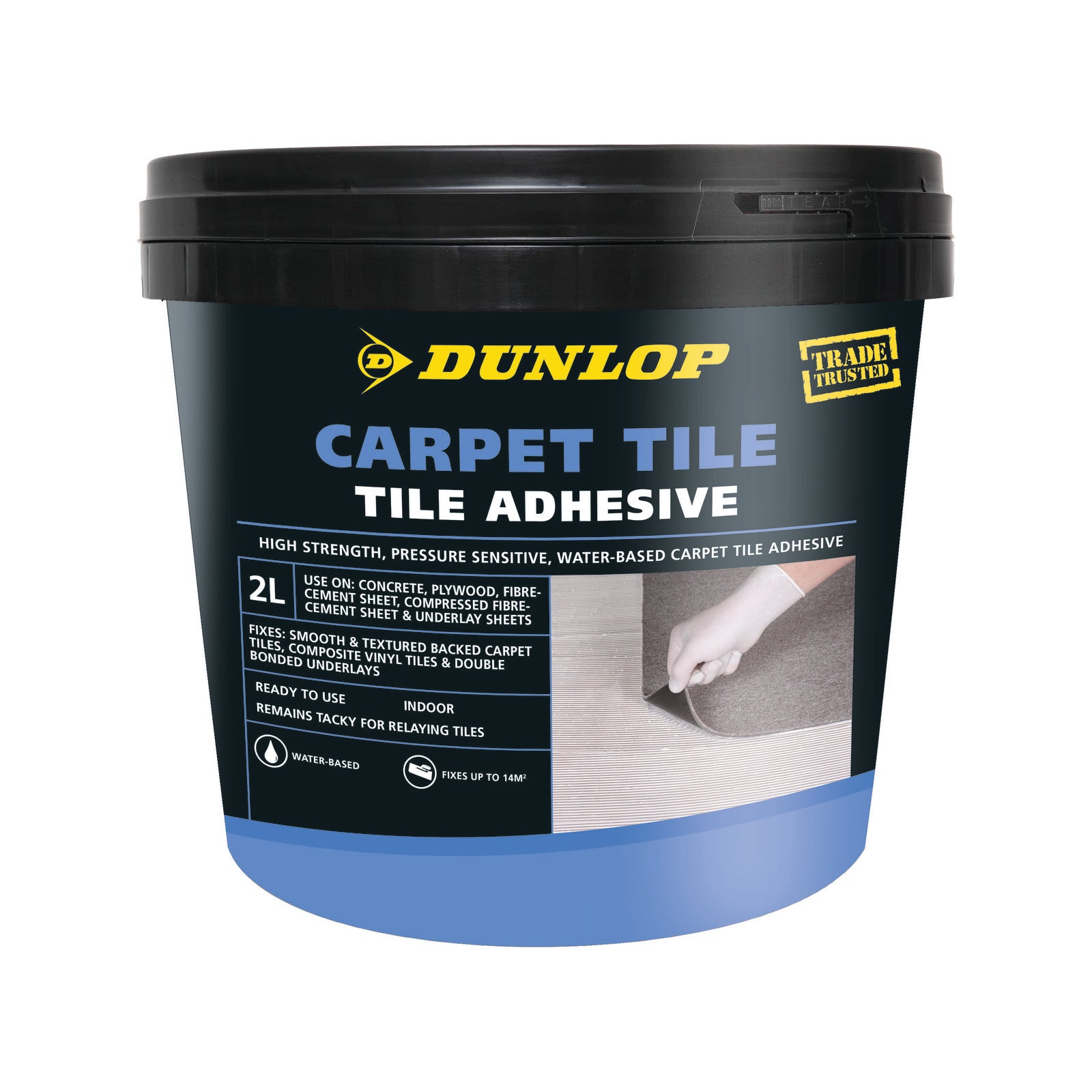 Dunlop 2L Pressure Sensitive Carpet Tile Adhesive - Ready Mixed, Indoor
