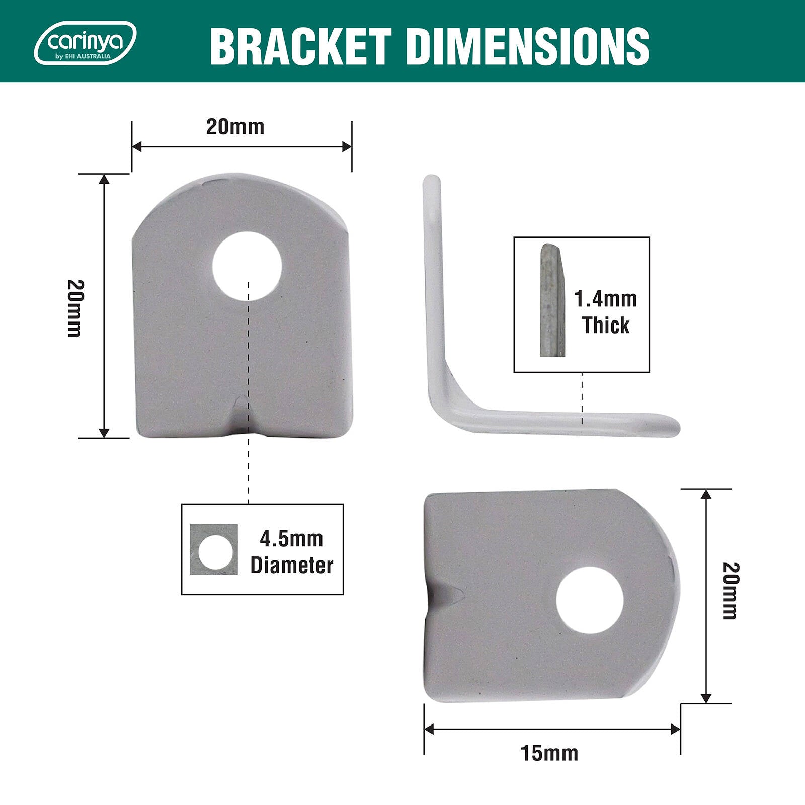 Carinya 20 x 20 x 15 x 1.4mm White Reinforcing Angle Bracket, 12 Pack