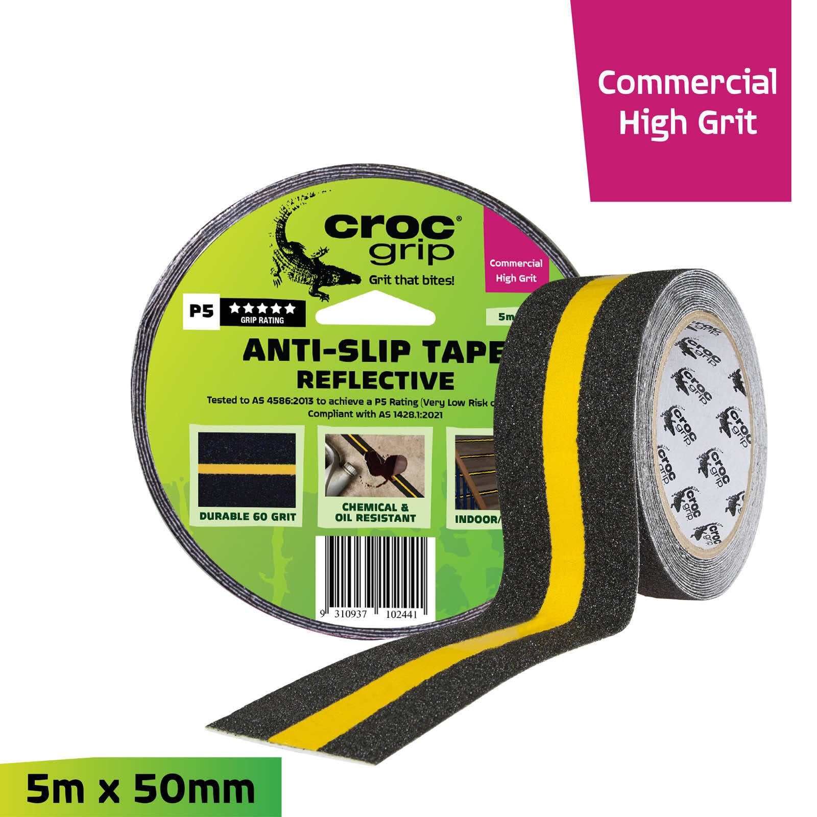 Croc Grip 5m x 50mm Reflective Anti-Slip Tape - Black