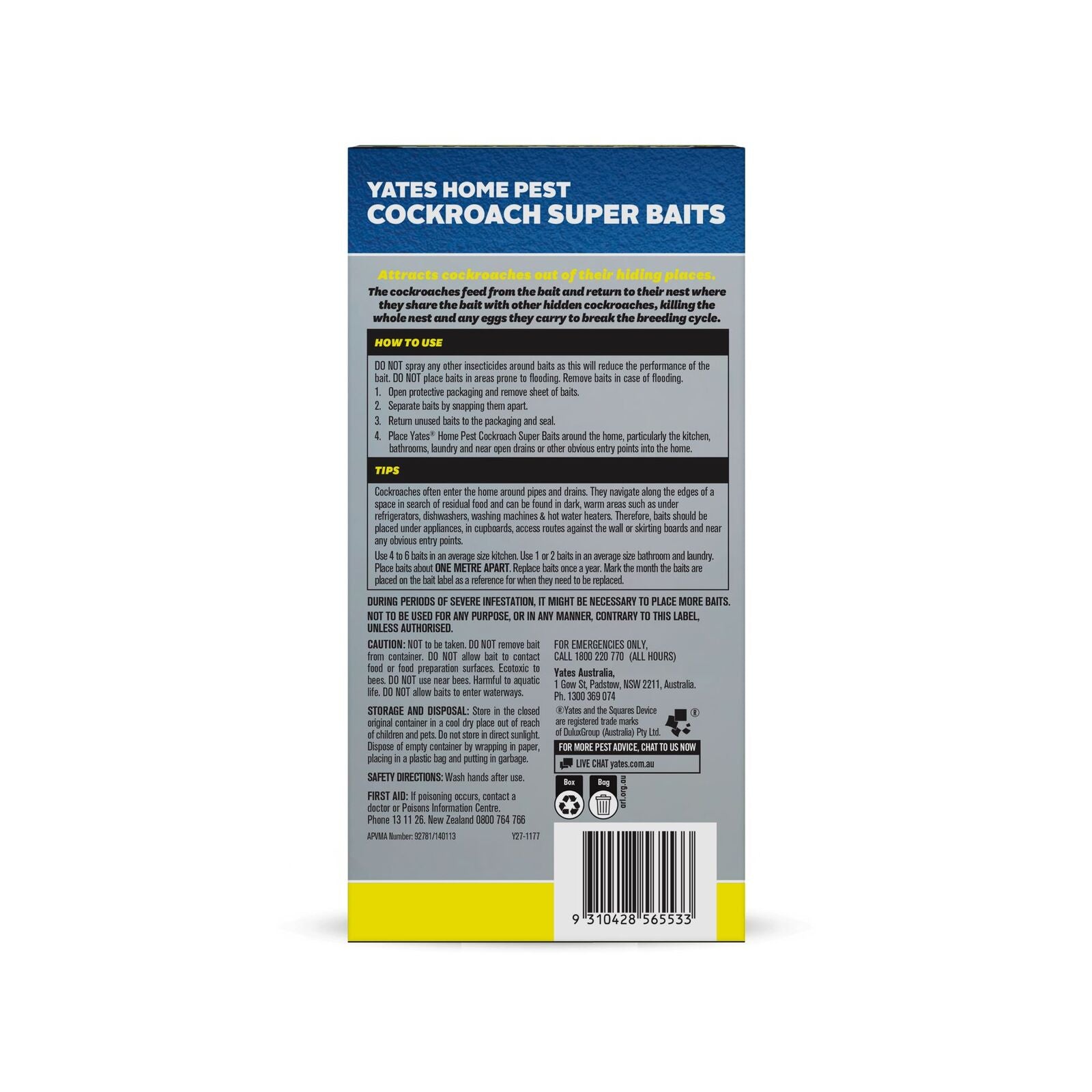 Yates Home Pest Cockroach Super Baits - 8 Pack