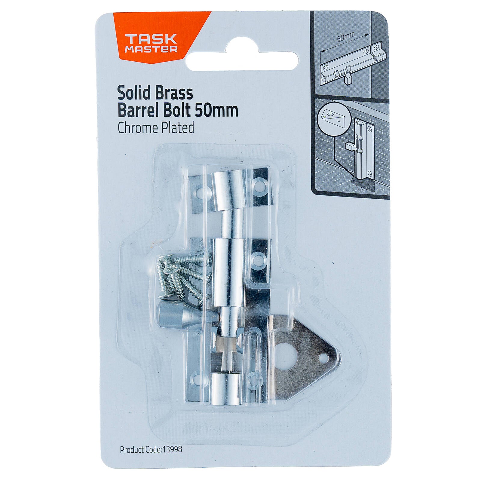 Taskmaster 50mm Chrome Plated Solid Brass Barrel Bolt