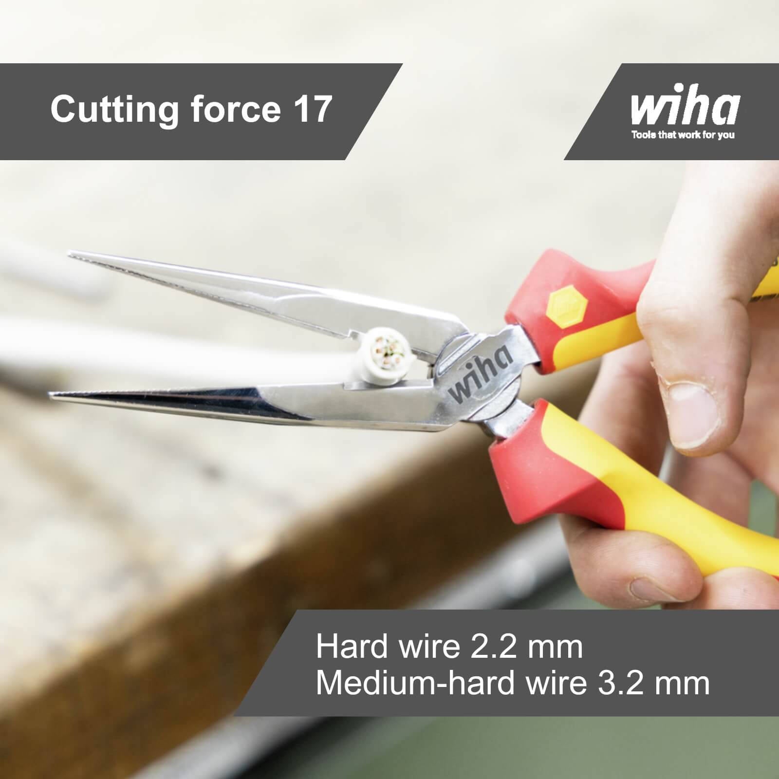 Wiha 200mm Long Nose VDE Pliers - 1000V Insulated, C70 Tool Steel, Straight Cut