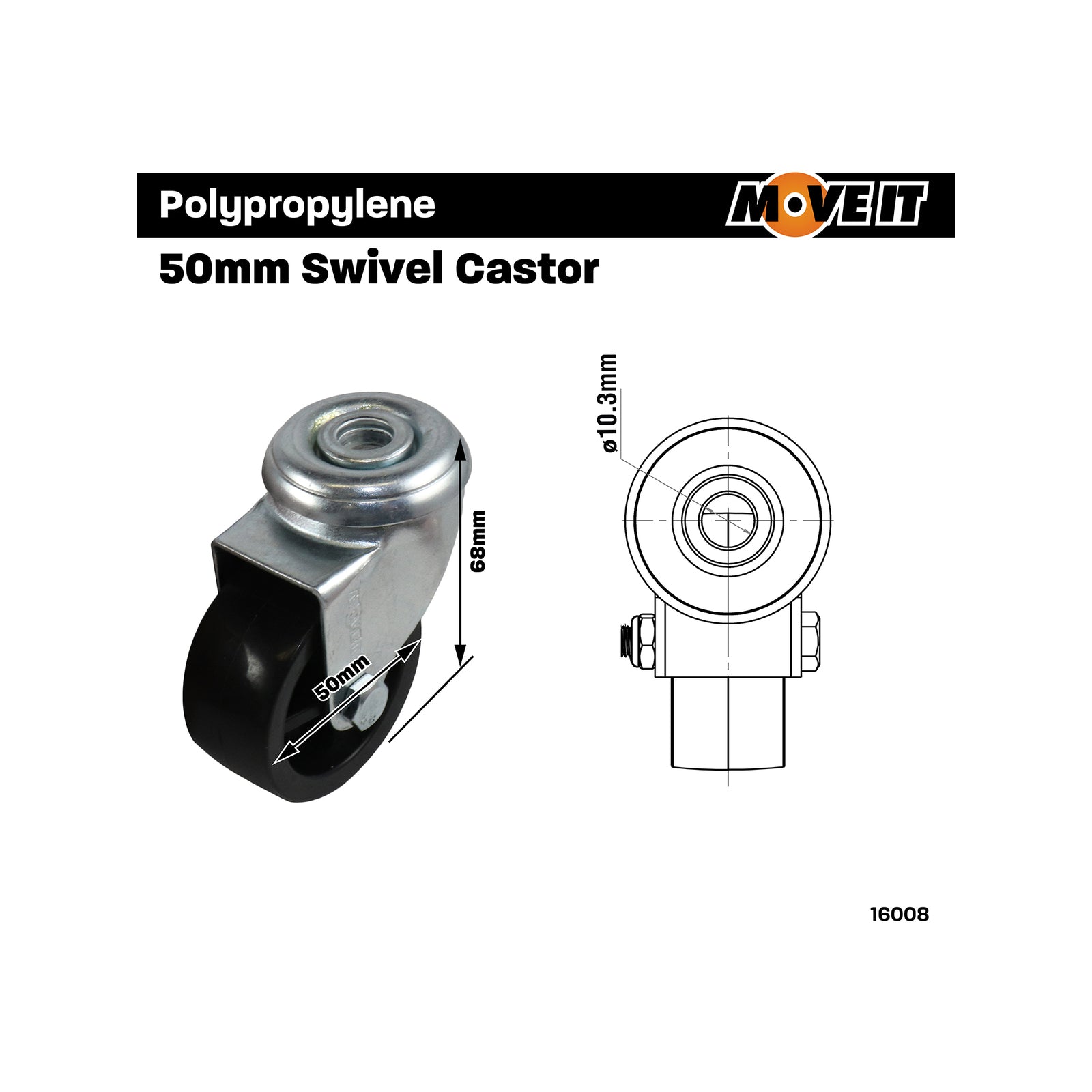 Move It 50mm Swivel Bolt Hole Castor Black