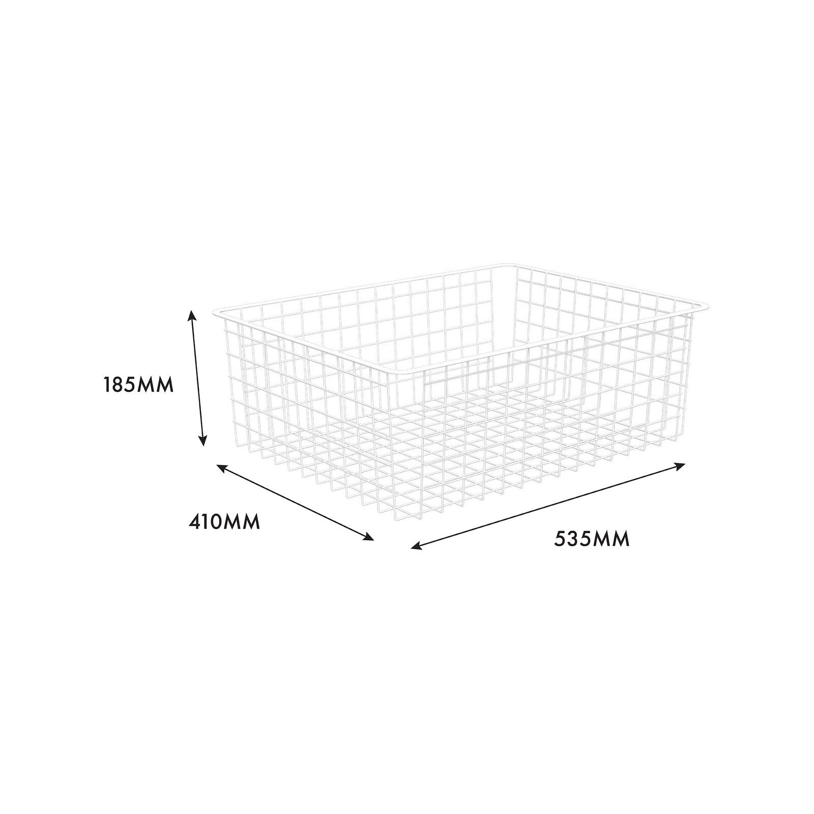 Flexi Storage Home Solutions White 2 Runner Wire Basket - 410 x 185 x 535mm Steel Ventilated